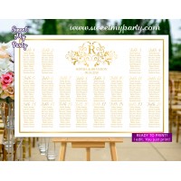 Gold Seating Chart with monogram,Gold Wedding Seating Plan,(112w)